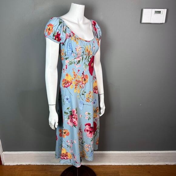 ASTR dress XS floral Milkmaid empire waist pixie blue cottagecore puff sleeve - Picture 6 of 10